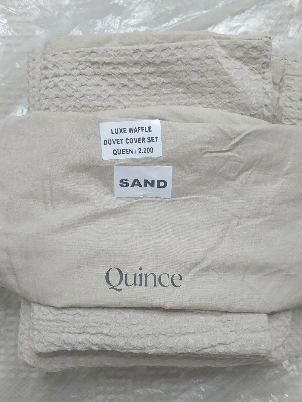 NWOT! Quince 100% Organic Cotton Waffle Sand Duvet & 2 Shams! Full/ Queen (664)